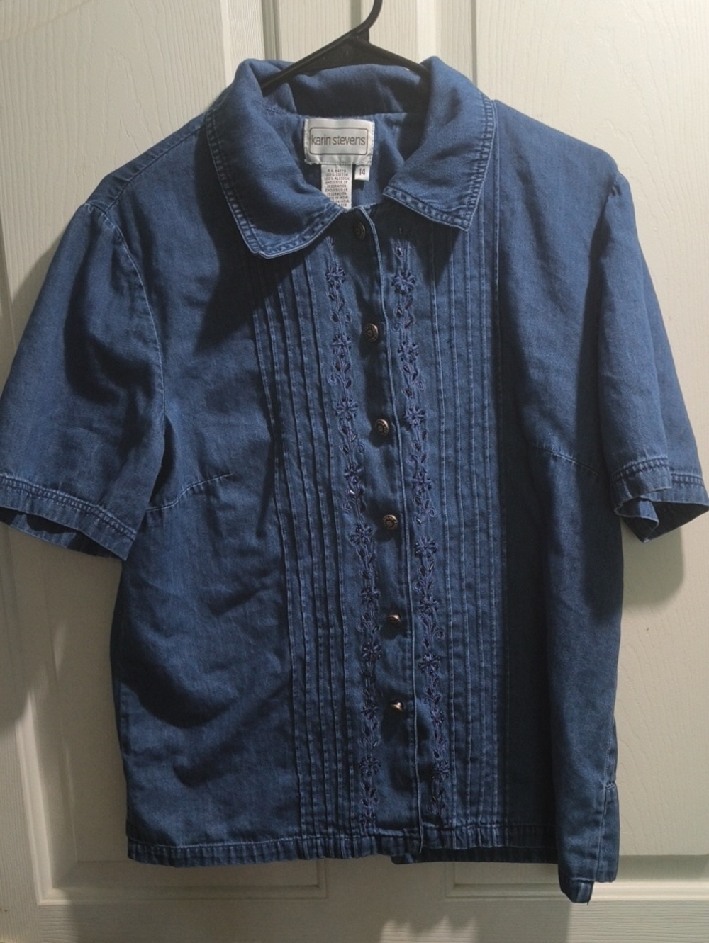 karin stevens Short-Sleeve Denim Button-Front Shirt - Blue - Picture 1 of 4